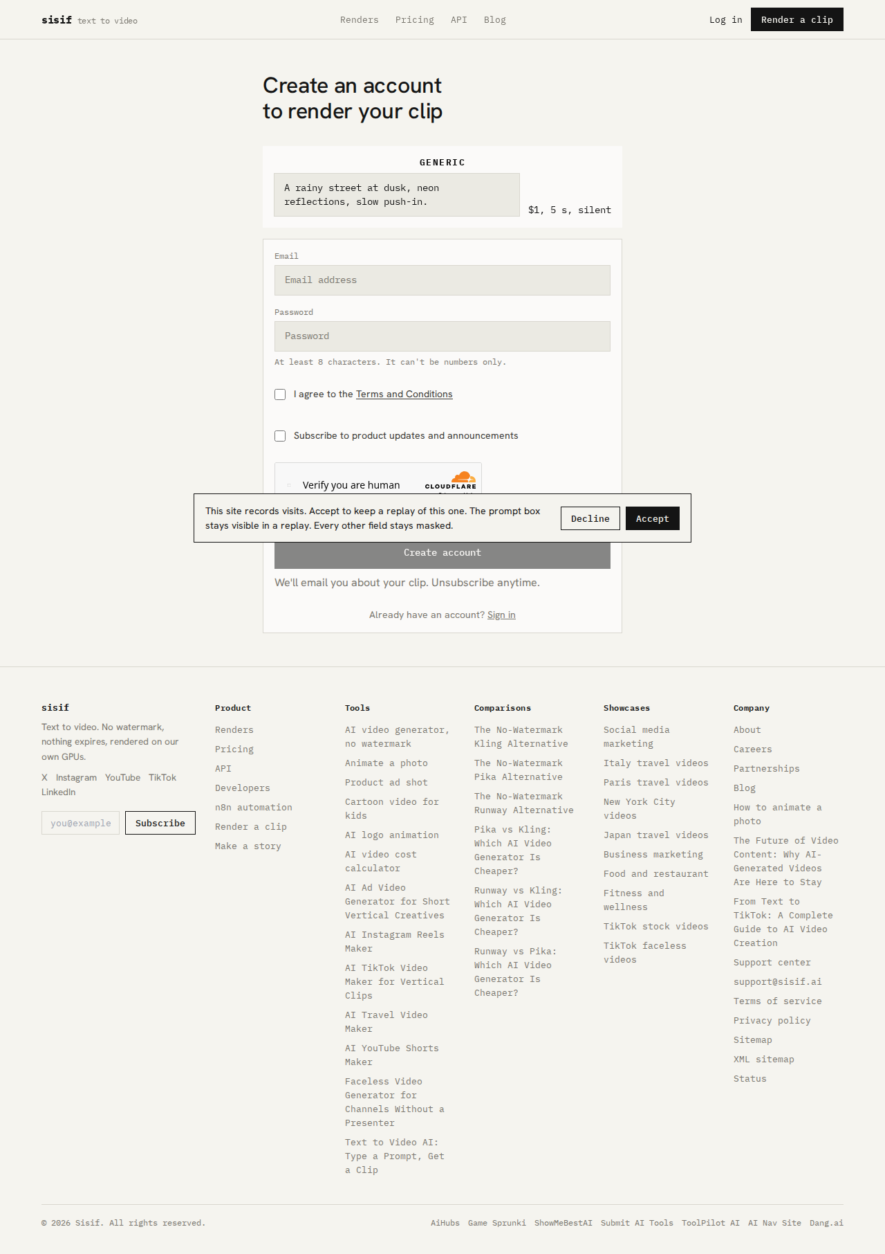 Free Sisif sign-up screen